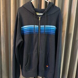 Aviator Nation - 5 STRIPE HOODIE - CHARCOAL // BLUE - XL